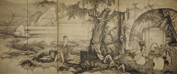 龐居士・霊昭女図屏風 (見立久米仙人)ボストン美術館 日本美術の至宝