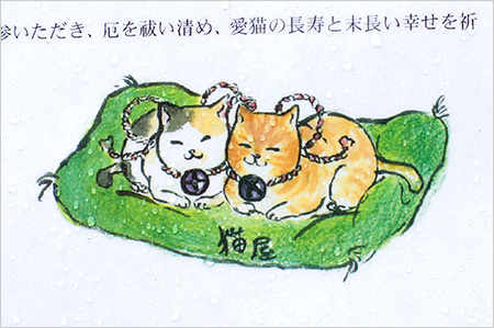 猫神神社の説明を書いた看板の挿絵が可愛い