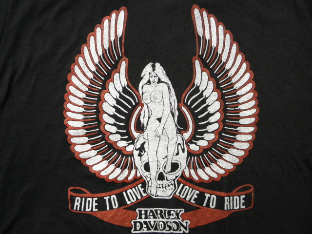 80s VINTAGE HARLEY ハーレー Tシャツ SKULL NUDE