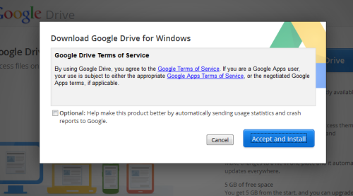 Windows用Googleドライブインストール 確認画面