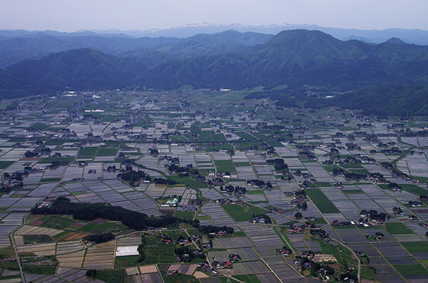 紫波町上空から田園風景