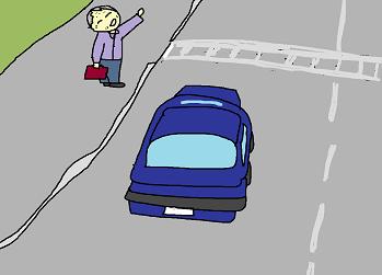 横断歩道で手を振る親父