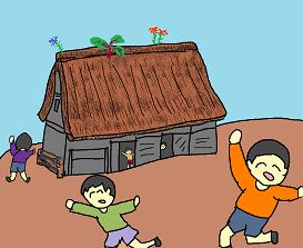 かやぶき屋根の小屋