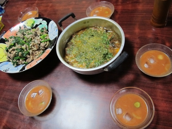 豚とほうれん草とキノコの塩だれ炒め他