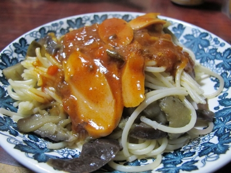 茄子ボロネーゼ魚肉ソーセージ入り