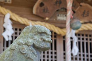 上山口・杉山神社:吽の狛犬と拝殿