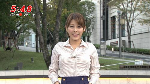 女子アナ美馬玲子Yシャツが巨乳で弾けそうw