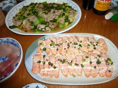 ガスバーナーと炙りサーモン