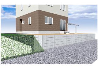 芝の法面に土留めPlan