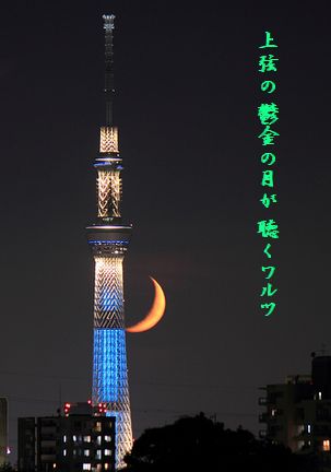スカイツリーと三日月文字