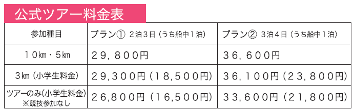 ツアー料金表