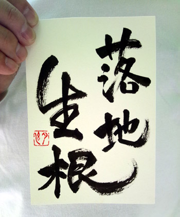 即興書作品「落地生根」・遠藤夕幻書