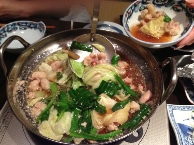 もつ鍋煮えた