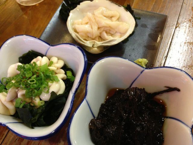 生海苔、白子、貝ひも