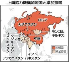 2012-06-26_Russia_上海協力機構(SCO)加盟国(中国とロシア、それに旧ソ連の中央アジア4カ国(カザフスタン、キルギス、タジキスタン、ウズベキスタン))と準加盟国=2012年6月25日現在01