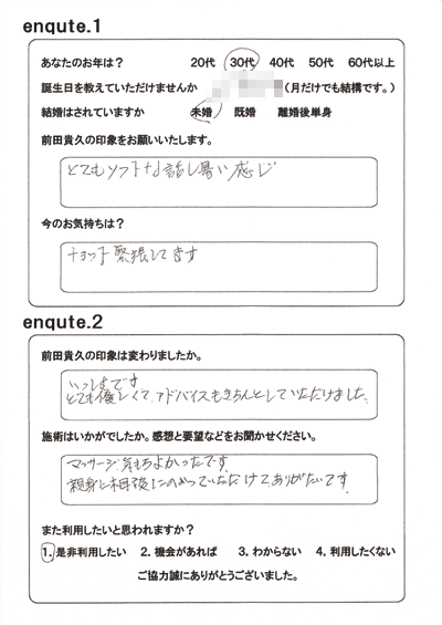 女性用風俗(性感マッサージ)のアンケート