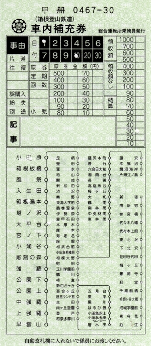 屋島登山鉄道（廃線）片道補充券 屋島登山鉄道（廃線）片道補充券 屋島登山鉄道（廃線）片道補充券 -