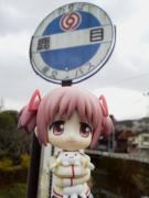 鹿目バス停にまどかちゃん