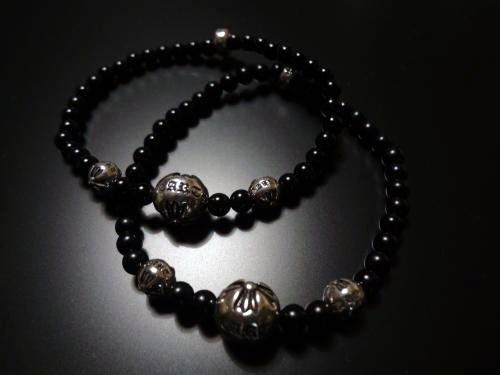 CHROME HEARTS ビーズブレスレット4mm・ブラック×シルバー