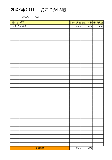 お小遣い帳テンプレート 無料ダウンロードはexcelフリーソフト館