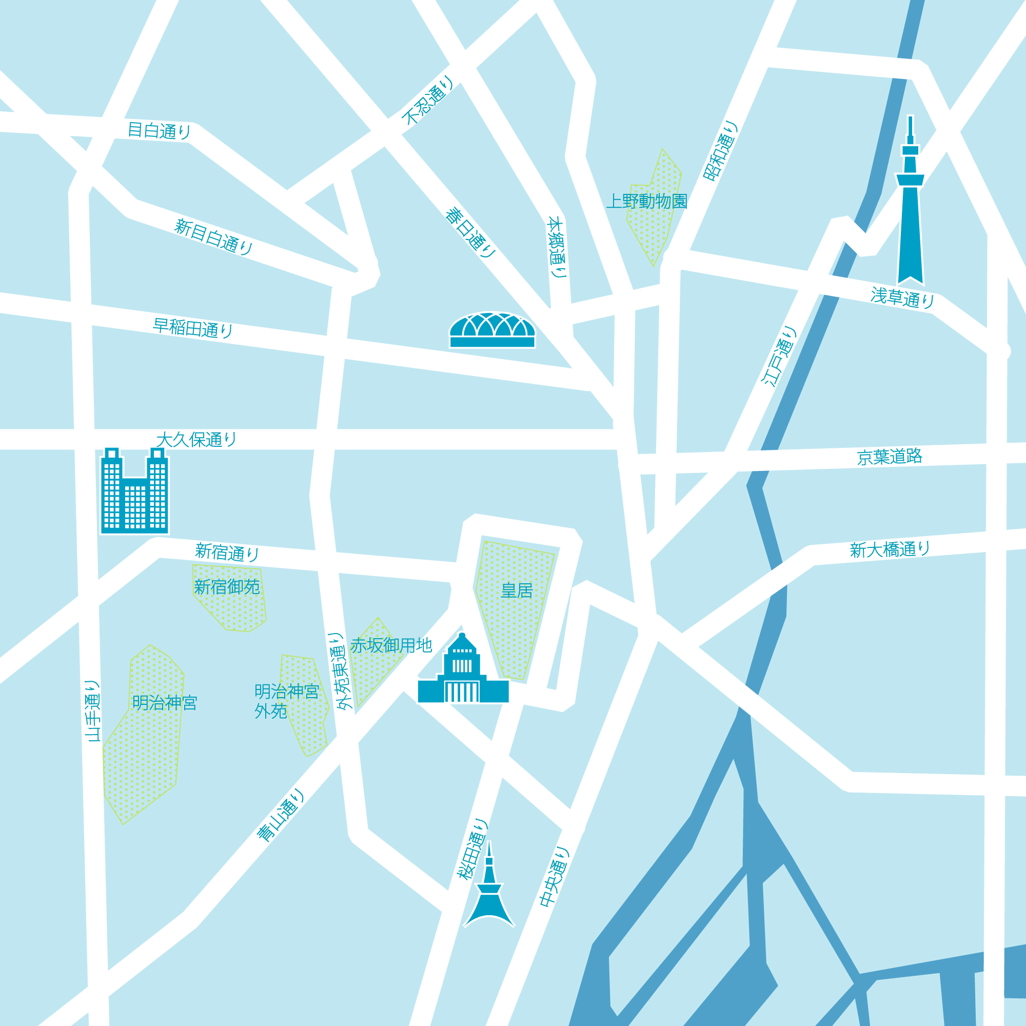 東京ランドマークアイコンを使った地図見本 自作map