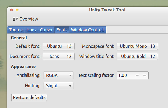 Unity Tweak Tool Ubuntu カスタマイズ フォント