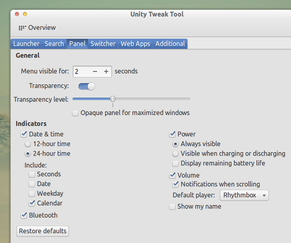 Unity Tweak Tool Ubuntu カスタマイズ パネル