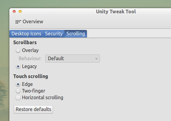 Unity Tweak Tool Ubuntu カスタマイズ オーバーレイスクロールバー 無効化