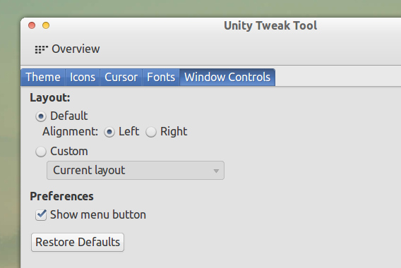 Unity Tweak Tool Ubuntu カスタマイズ ウィンドウボタン