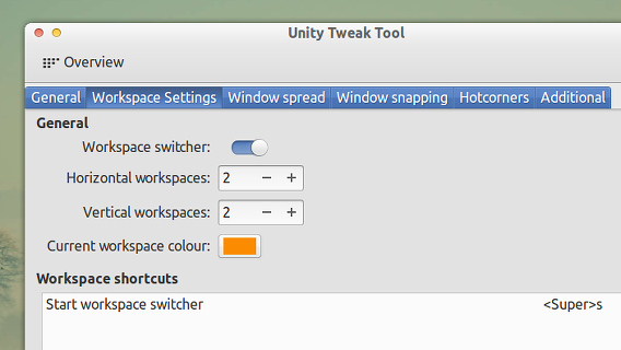 Unity Tweak Tool Ubuntu カスタマイズ ワークスペース